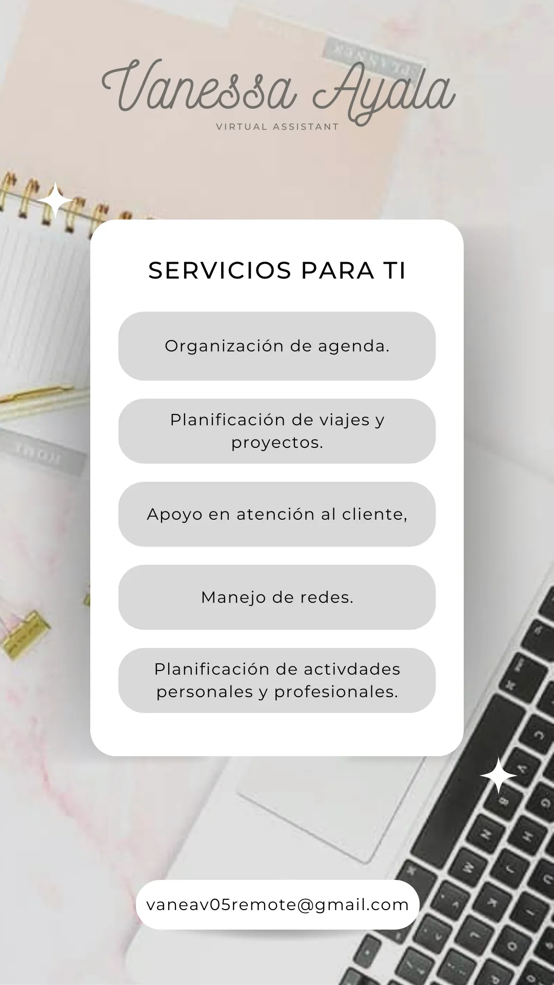 Seré tu asistente virtual para ayudarte a organizar tu agenda y trabajos. 